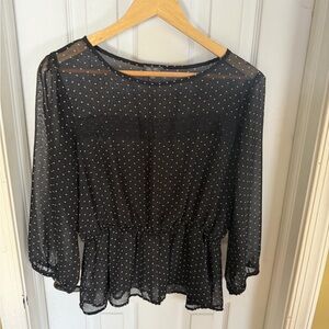 Lily Rose Black Sheer Polka Dot Blouse